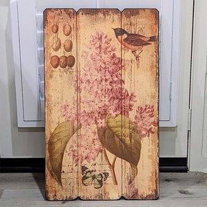 Wall Art Decor Bird Eggs Butterfly Floral Hydrangeas Retro Rustic Shabby Chic